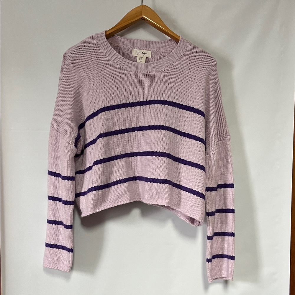 Jessica Simpson Lavender and  Purple Crew Neck Striped CropSweater Sz M